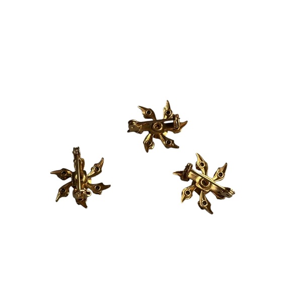 Vintage Set of 3 Small Sunburst Star Aurora Borealis Rhinestone Pins Brooches - Picture 3 of 3